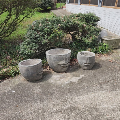 Contemporary Concrete Face Planters, Set of 3