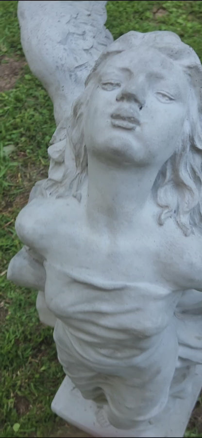 Outdoor XL Flying Angel Concrete Statue with Pedestal