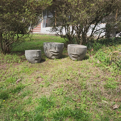 Contemporary Concrete Face Planters, Set of 3