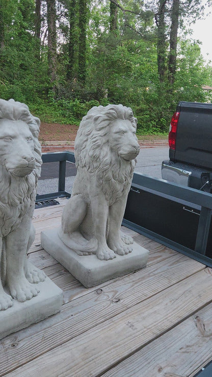 Estate Lions Concrete Statues, Set of 2
