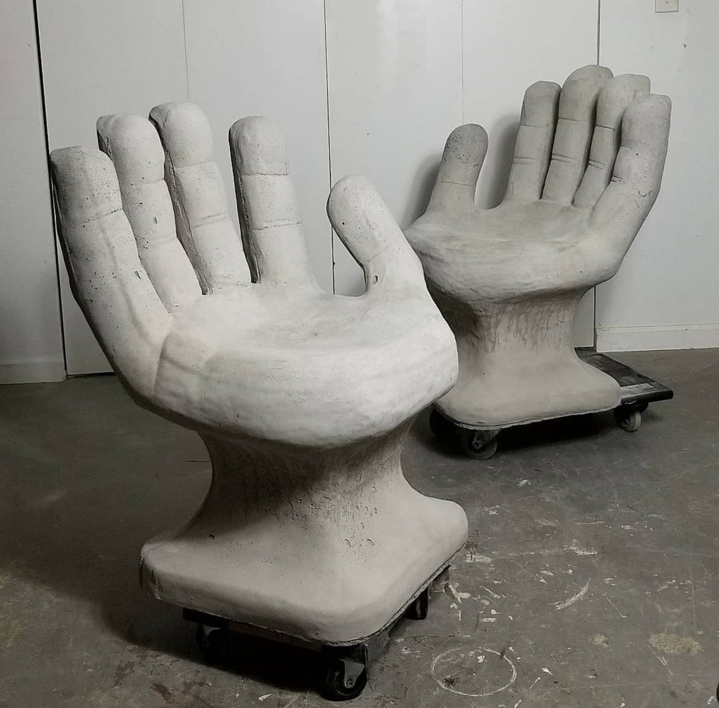 Set of 2 Abstract Sculptural Concrete Art Outdoor Seats Hand Shaped