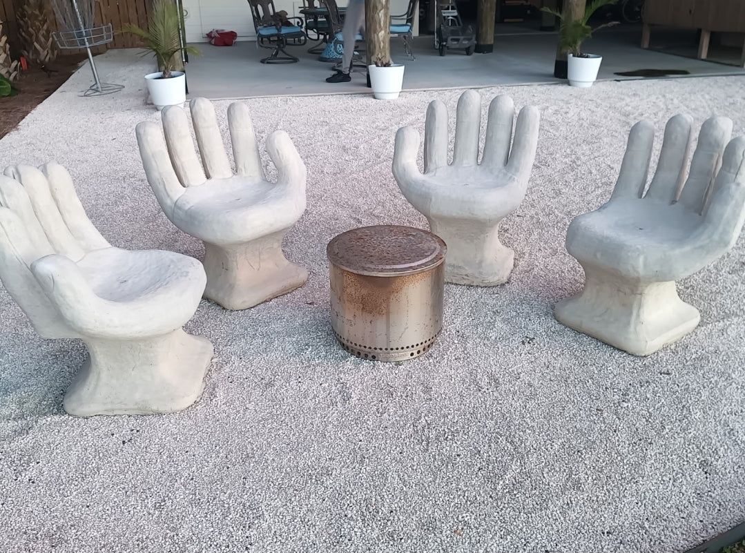 Mid Century Outdoor Modern Garden Concrete Hand Chairs, Set of 4