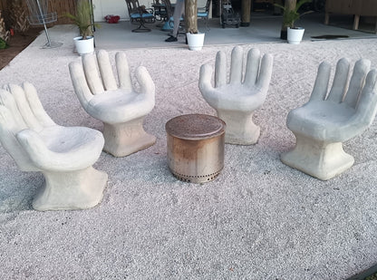 Mid Century Outdoor Modern Garden Concrete Hand Chairs, Set of 4