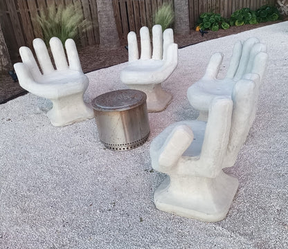 Mid Century Outdoor Modern Garden Concrete Hand Chairs, Set of 4