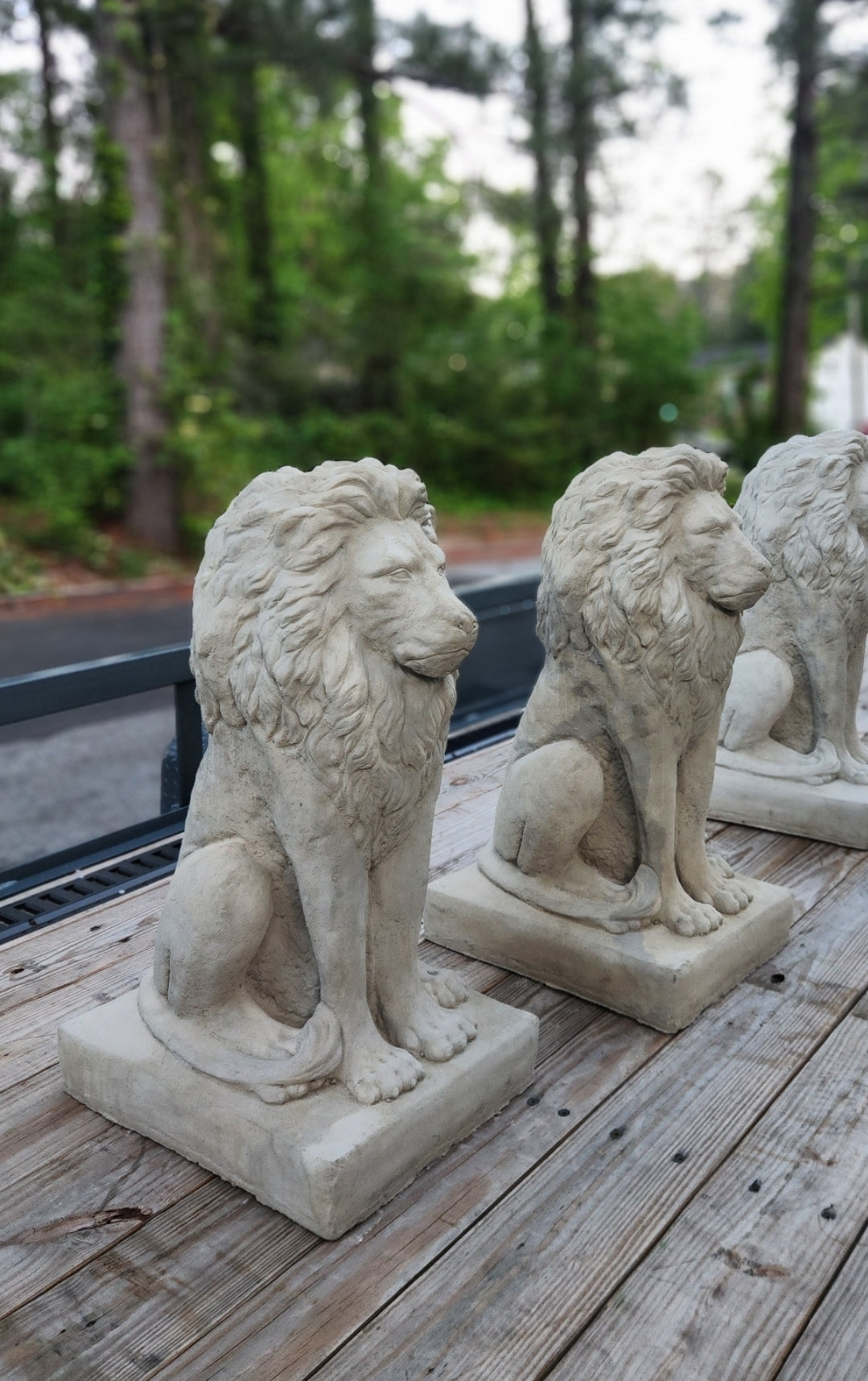 Estate Lions Concrete Statues, Set of 2