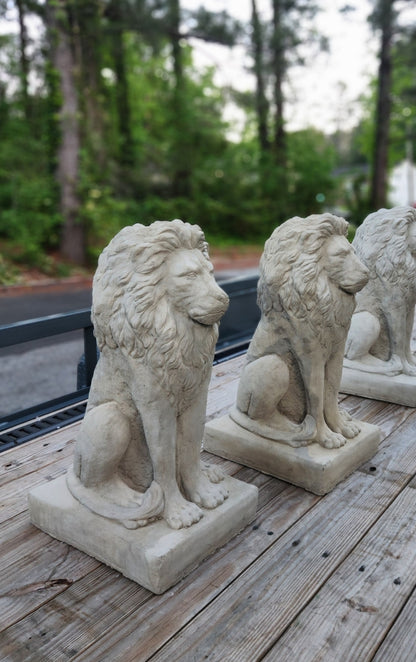Estate Lions Concrete Statues, Set of 2