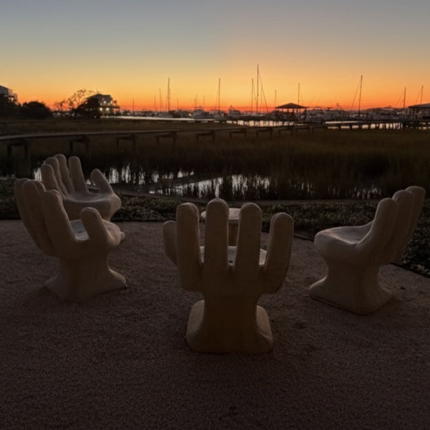 Mid Century Outdoor Modern Garden Concrete Hand Chairs, Set of 4