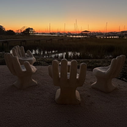 Mid Century Outdoor Modern Garden Concrete Hand Chairs, Set of 4