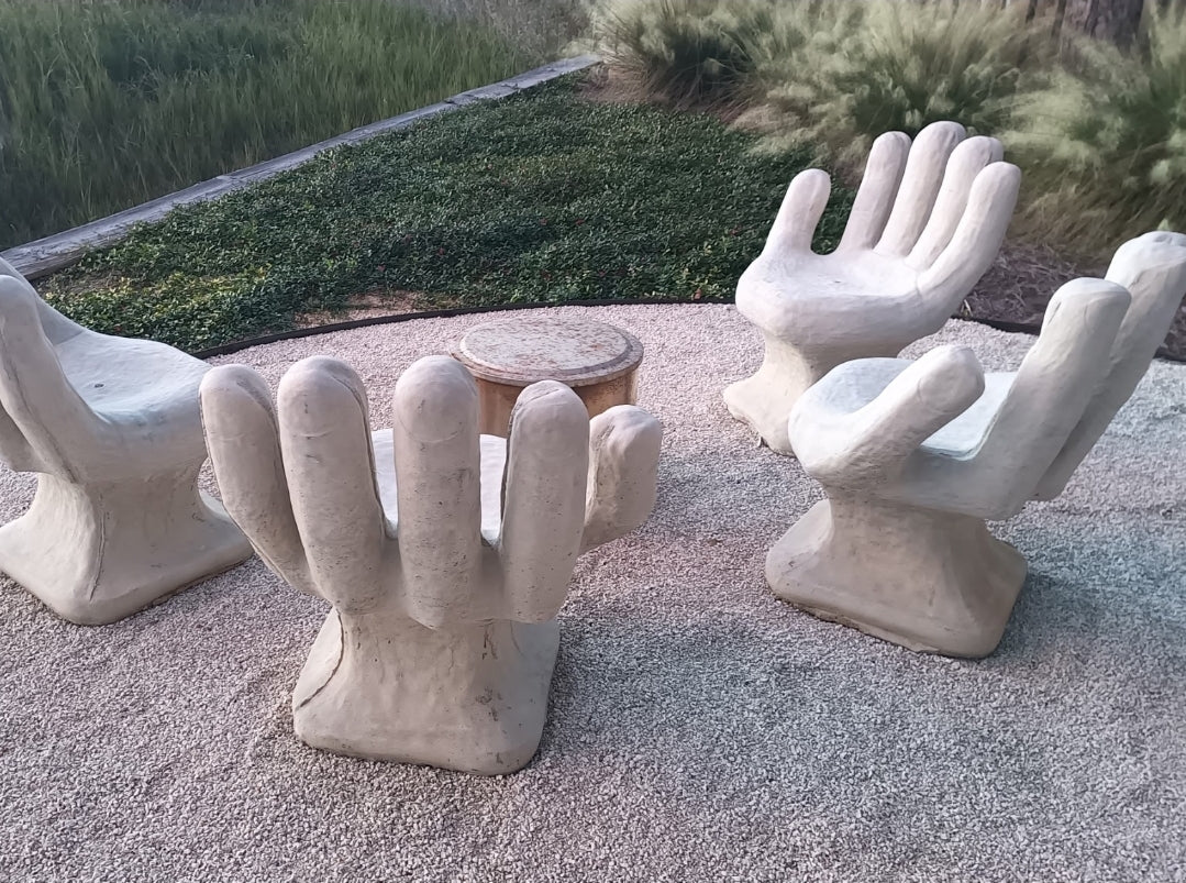 Mid Century Outdoor Modern Garden Concrete Hand Chairs, Set of 4