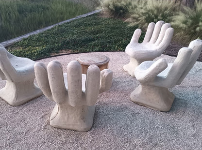 Mid Century Outdoor Modern Garden Concrete Hand Chairs, Set of 4